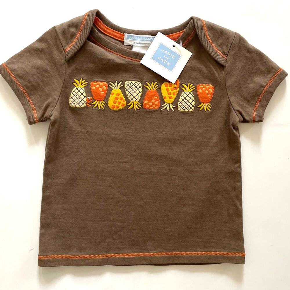 Janie and Jack Baby Brown Pineapple Embroidered Short Sleeve T Shirt 6-12 Months